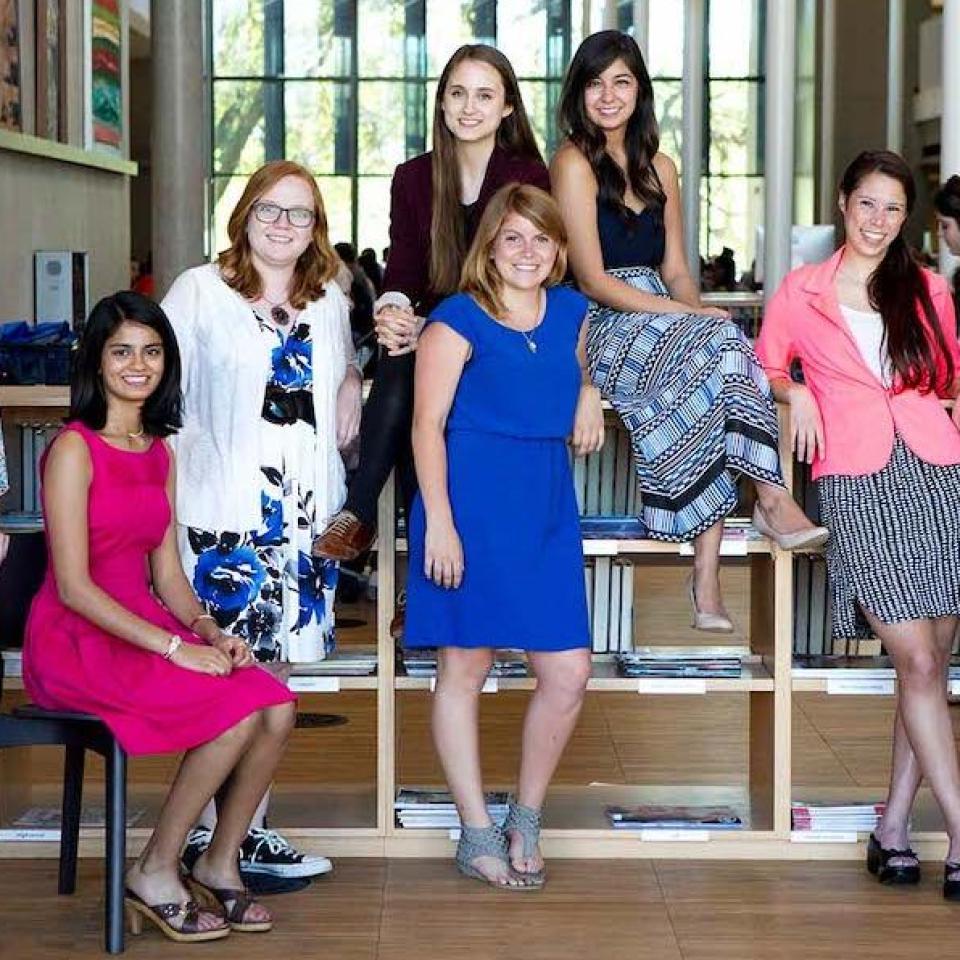 The 2015 Fulbright Students pose together in the Munday Library at St. Edward's University