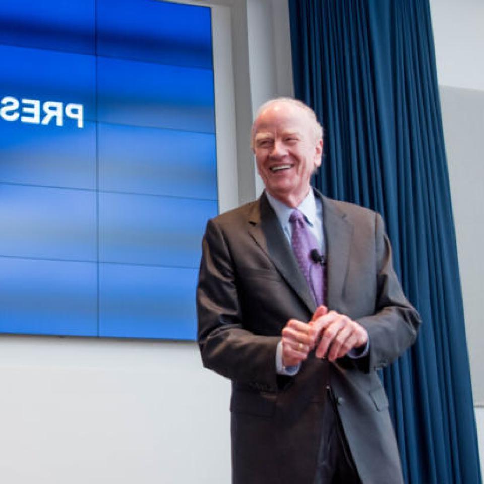 Dr. George E. Martin speaks at a university president's meeting in March of 2020