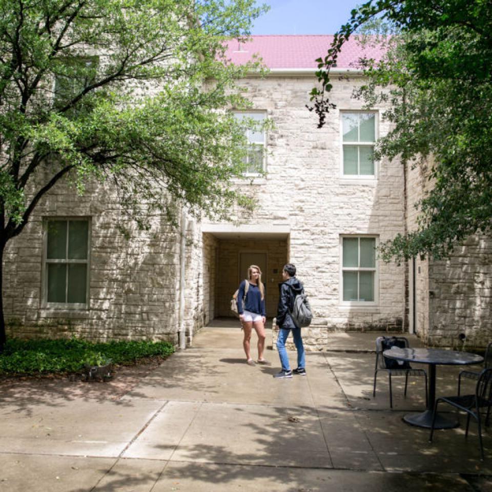 Two students outside the Jacques Dujarié Casitas