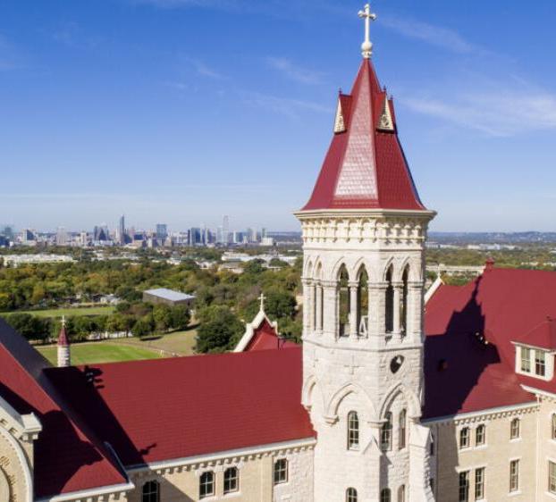 View of St. Edward's with the Austin downtown skyline in view