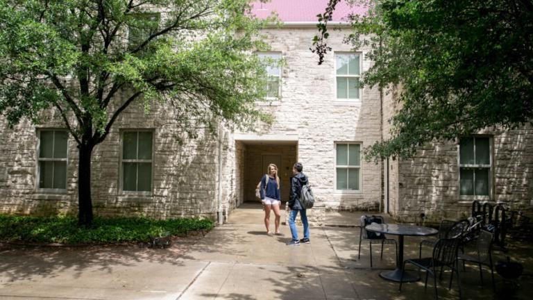 Two students outside the Jacques Dujarié Casitas